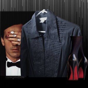 Cute Bianca Nygard Black Sequence Tuxedo Blouse